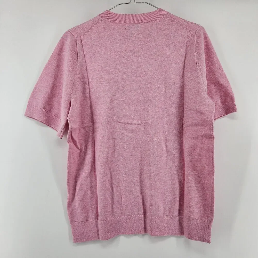 J.CREW Women's Large Pink Short Sleeve Cotton Crewneck Sweater NWT‎